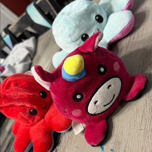 Reversible Plush Octopus and Unicorn Bundle - Red, Blue, Pink